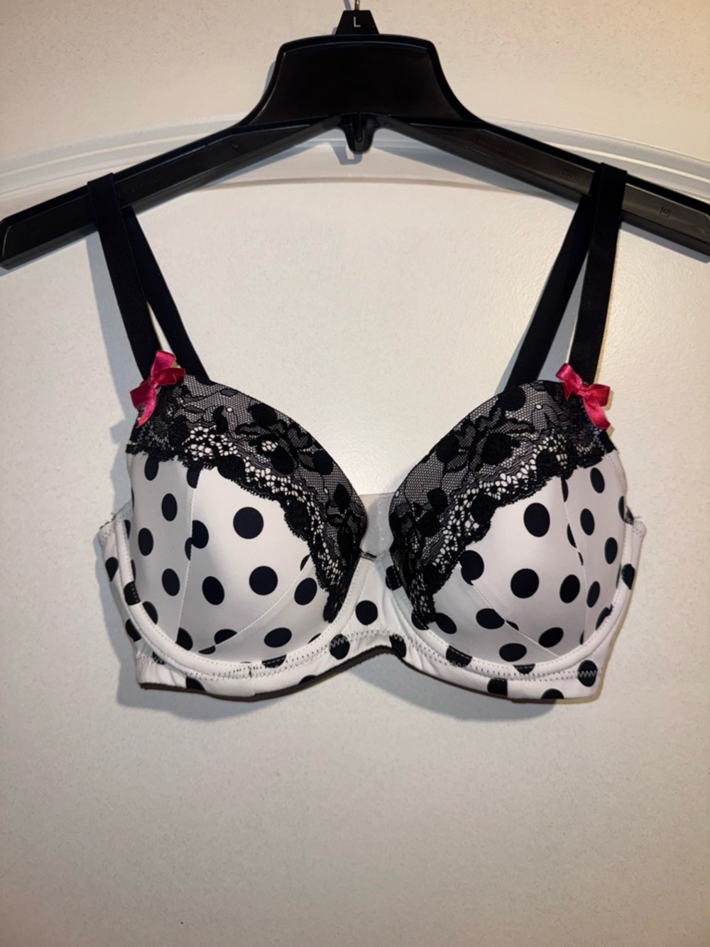 Polka Dot Lace Trim Bra - White/Black